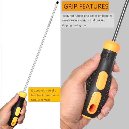 Long Screwdriver Set 3-Piece, Flat and Phillips Head Screwdriver 12 inch Long with Offset Z-Type Double End Screwdriver