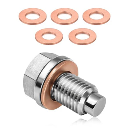 Wevdn Magnetic Oil Drain Plug, Aluminum M12×1.5 Sump Drain Nut Bolt with 5 PCS Copper Crush Washer, Universal Oil Drain Plug Replacement for Most Cars Motorcycles, Car Accessories - color: M12×1.5
