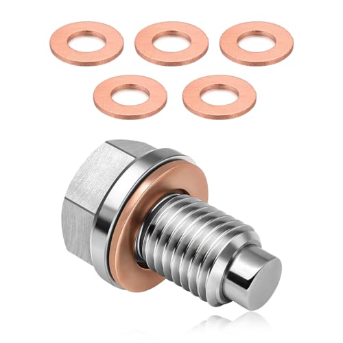 Wevdn Magnetic Oil Drain Plug, Aluminum M12×1.5 Sump Drain Nut Bolt with 5 PCS Copper Crush Washer, Universal Oil Drain Plug Replacement for Most Cars Motorcycles, Car Accessories - color: M12×1.5