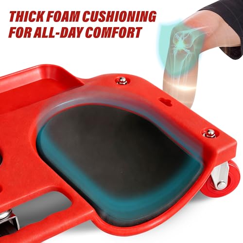 BullsArmor V2 UPGRADE Rolling Knee Creeper Pad with 5 Swivel Casters - Mechanic Kneeling Dolly Seat with Tool Tray, 200 LB Capacity, Garage Knee Board Stool for Auto, Construction, Flooring, Gardening