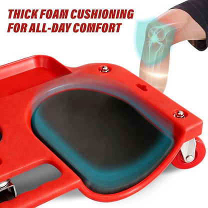 BullsArmor V2 UPGRADE Rolling Knee Creeper Pad with 5 Swivel Casters - Mechanic Kneeling Dolly Seat with Tool Tray, 200 LB Capacity, Garage Knee Board Stool for Auto, Construction, Flooring, Gardening