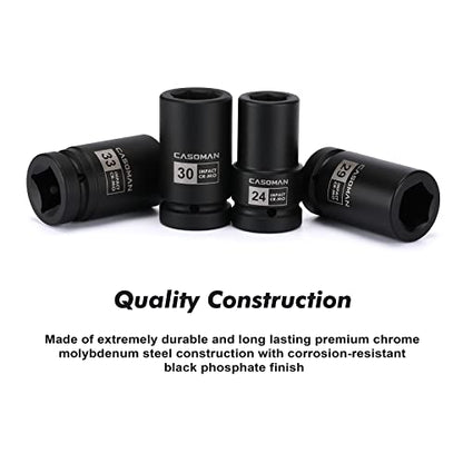 CASOMAN 10PCS 1-Inch Drive Deep Impact Socket Set, Metric, CR-MO, 21,22,24,27,29,30,32,33,38,41mm, Deep Spindle Axle Nut Impact Socket Set - size: Multiple Sizes, style: Deep
