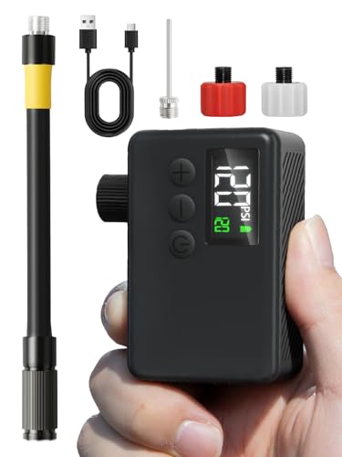 GPUTEK Mini Bike Pump Electric for Presta and Schrader Valves Bicycle Tire | Fast Inflate, Portable, 120 PSI Air Pressure, with Digital Gauge for Road Bike, Mountain Bike, E-Bike