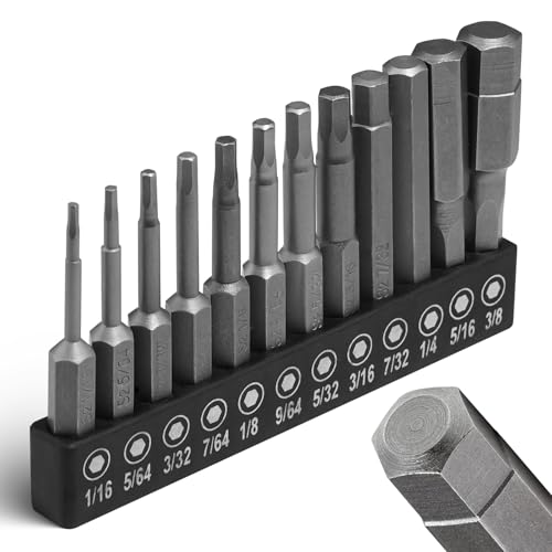 12PCS Hex Head Allen Wrench Drill Bit Set,SAE Hex Bit Set,1/4 Inch Square Shank Impact Hex CNC Machined Screwdriver Bits(50mm) - color: 12pcs Hex Head