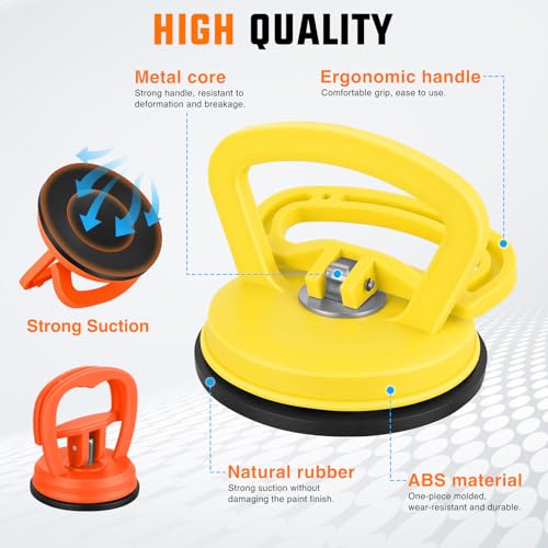 GOOACC Car Dent Puller 3 Pack Yellow Orange Powerful Suction Cup Puller with Handle Lifter Large & Small Pullers Paintless Dent Repair Tool Kit for Car Body Fridge Glass Tiles Screen Object Moving - color: Yellow+Orange