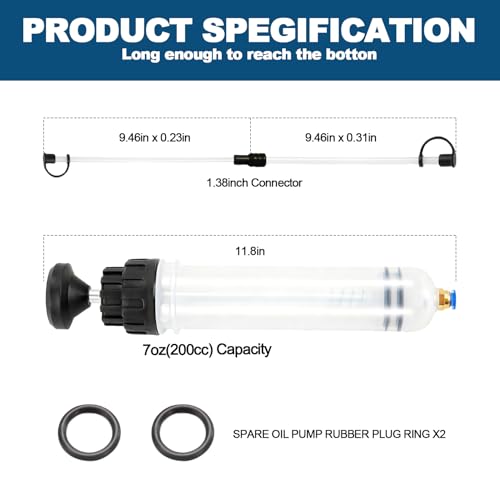 200cc Oil Extractor Pump, Manual Fluid Transfer Syringe, Manual Extraction and Filling Pump, Automotive Fluid Evacuator for Power Steering, Transmission, Brake Fluid & Coolant