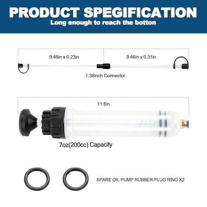 200cc Oil Extractor Pump, Manual Fluid Transfer Syringe, Manual Extraction and Filling Pump, Automotive Fluid Evacuator for Power Steering, Transmission, Brake Fluid & Coolant