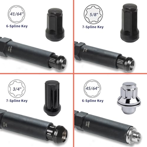 REBRA 6 Spline & 7 Spline Lug Nut Socket Set, Drive Wheel Lock Key, Locking Nut Removal Tool for Easy Installation on Aftermarket Rims (8-Pieces)