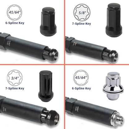 REBRA 6 Spline & 7 Spline Lug Nut Socket Set, Drive Wheel Lock Key, Locking Nut Removal Tool for Easy Installation on Aftermarket Rims (8-Pieces)