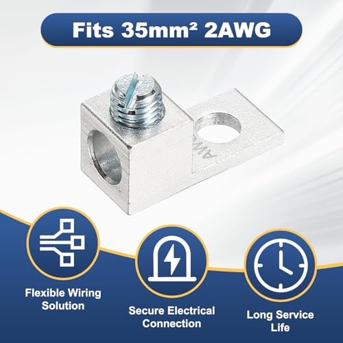 MECCANIXITY 6 Pcs Mechanical Lug, 2 AWG TA-2 1B2U Aluminum Alloy Terminal Lug High Strength Terminal 600V 5/16-24 Screws Straight Studs for Breaker Panels Load Centers - size: 2 AWG TA-2 1B2U