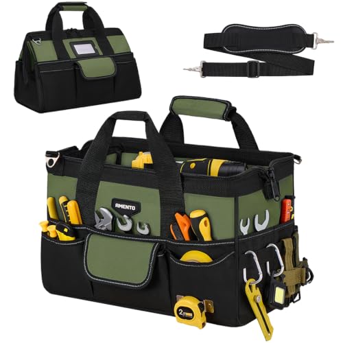 16-Inch Heavy Duty Tool Bag, 22 Pockets Empty Tool Box Organizer Storage, Soft Tote Toolbox Organization Portable Handle Carrying Work Toolbag for Electrician Mechanic, Dad Men Gifts, Green - color: Green, size: 16 Inch