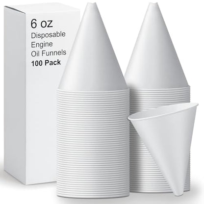 100 Pcs Disposable Paper Engine Oil Funnels, 6oz for Automotive Motor Use, No Spill Funnel for Windshield Washer Fluid, Water, Gas