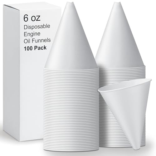 100 Pcs Disposable Paper Engine Oil Funnels, 6oz for Automotive Motor Use, No Spill Funnel for Windshield Washer Fluid, Water, Gas