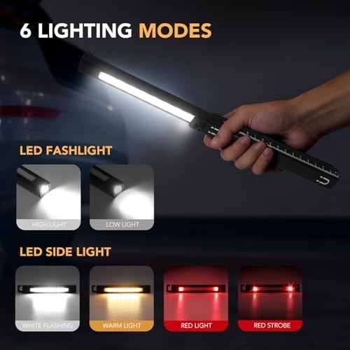Rechargeable Work Light, LED Pen Work Light with 180° Rotate Foldable Design, Portable Work Lights Magnetic Back and Hook Work Flashlight for Car Repairing, 4 Lighting Modes, USB C Cable, Pack of 1