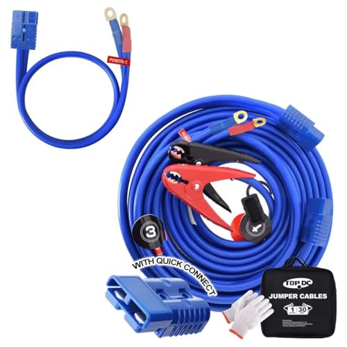 TOPDC Heavy Duty Automotive Booster Jumper Cables，1 Gauge 30 Feet Jumper Cables with Quick Connect Power Cable 1 Gauge 5 Feet, UL-Listed Clamps, High Peak Jumper Cables Kit for Car, SUV and Truck