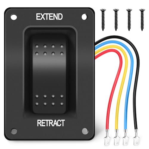 Nilight RV Electric Stabilizer Jack Switch Power Rocker Switches Extend Retract ON Off ON Momentary Waterproof with Harness for Trailer Boat Truck Linear Actuator - color: Momentary EXT RET Switch