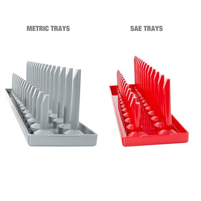 OEMTOOLS 22413 6 Piece SAE and Metric Socket Tray Set, SAE and Metric Socket Storage for Sizes 1/4", 3/8”, and 1/2" Drive, Socket Holders and Socket Organizer Tray for Toolbox, Red/Grey | Optimize Toolbox Organization, Designed for Shallow and Deep Socket