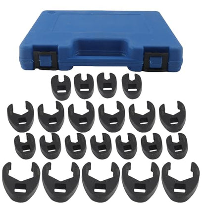 Qinlorgo 22 Pcs Crows Foot Wrench Set for Automotive Mechanics Working in Narrow Engine Bays,8-32mm Flare Nut Design,Carbon Steel Build,Fits Ratchets Extension Rods,With Storage Box