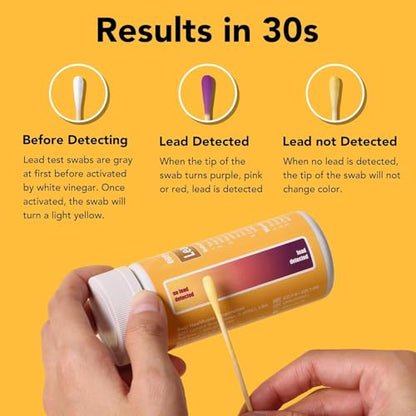 Easy@Home Lead Test Kit – 30 Rapid Swabs Without Vinegar, 30-Second Results | Surface Lead Screen for Painted Walls, Woodwork, Cabinets, Furniture, Toys, Dishes & Exposed Plumbing #EZLT-S:30