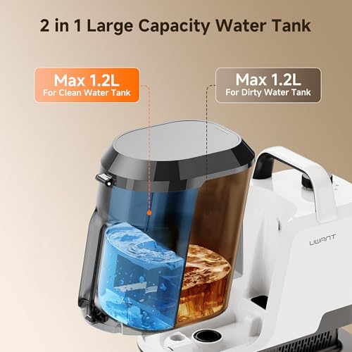 Uwant Upholstery Cleaner Machine with 18Kpa Suction Portable Carpet Cleaner Machine for Cars, Pets with Pet Pro Solution and Self Cleaning Tools Set of 1 for Spot, Rug, Couch - color: White-Cappuccino