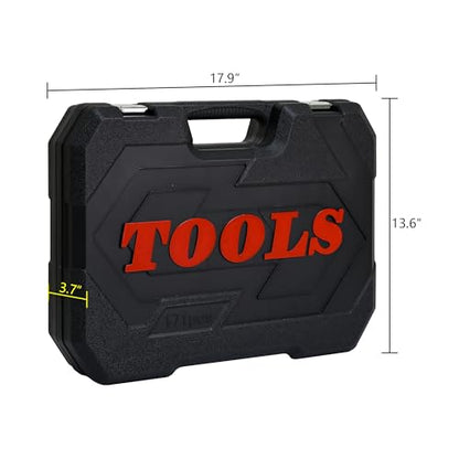 171-Piece Socket and Ratchet Wrench Set - Portable Home Basic Repair Tool Kit, Black Tool Box Set Hand Tool Kit with Combination Wrenches and Lock, Perfect for Homeowner, Diyer, Handyman - size: 171-Piece Hand Tool Kit