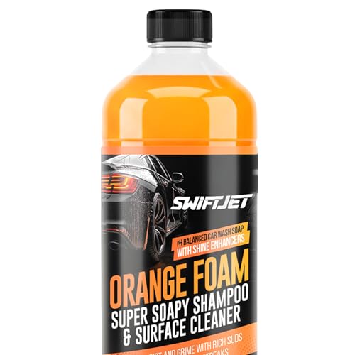 SwiftJet Orange Foam Car Wash Soap – pH Balanced Super Soapy Shampoo & Surface Cleaner – Thick Foaming Suds for Cars, Trucks, SUVs & Boats – Streak-Free Shine, Safe on Wax & Sealant (16 FL OZ) - size: 16 Fl Oz (Pack of 1)