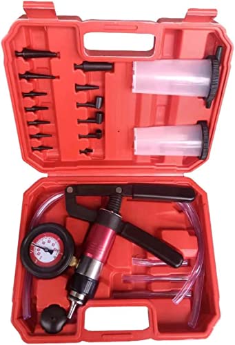 23PCS Handheld Vacuum Pump Tester Brake Bleeder Kit Brake System Bleeding Tools with Adapters and 2 Reservoir Bottles Automotive Brake for Car Truck Motorcycle（Red）