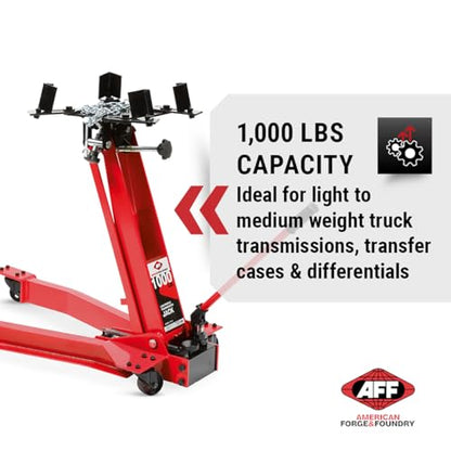 AFF Low Profile Manual Hydraulic Transmission Jack - Heavy Duty Steel Body, Adjustable Saddle with Safety Chain & 360 Handle - For Transmissions, Transfer Cases & Differentials (Multiple Capacities) - size: 1000 lbs Capacity