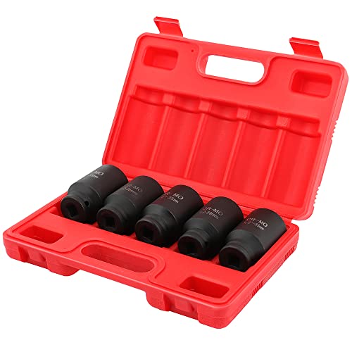 SCITOO 5pcs Deep Spindle Axle Nut Impact Socket Set 1/2 6 Point Drive Metric Axle Hub Nut Socket 33mm 34mm 35mm 36mm 38mm