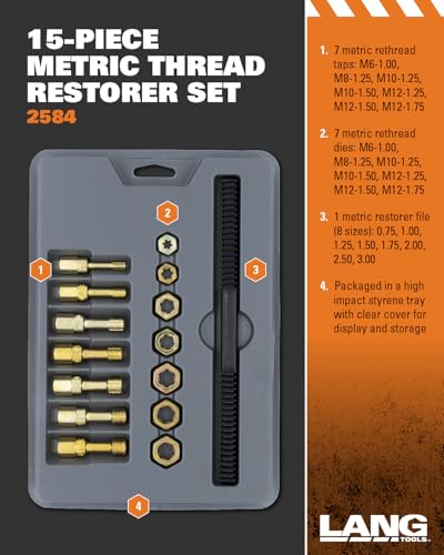 Lang Tools 2584 15-Piece Metric Thread Restorer Set, Black , Gray