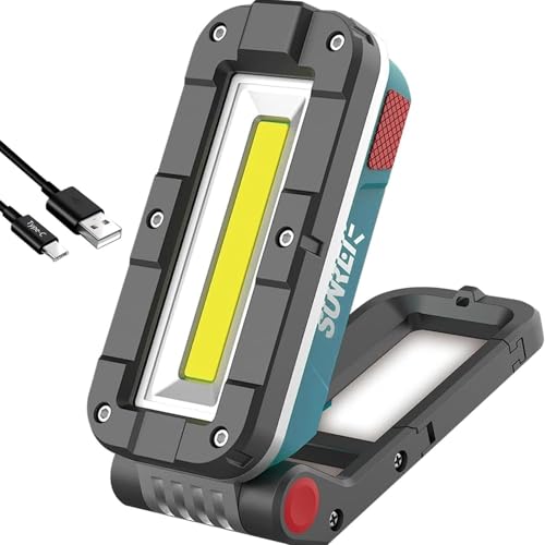 SUNREI IPX5 1000LM COB Work Light, Magnetic Flashlight for Car Repair | Rechargeable 1000LM COB Work Light with Magnetic Base & Hook, 200° Swivel, 7 Modes for Car Repair, Job Site, Emergencies - color: Blue-2, style: V1000
