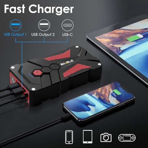 Jump Starter Car Jump Starter Auto Battery Booster Pack 5000A Peak 12V with USB-C Quick Charge,Lithium Jump Box with LED Light(Up to 7.0L Gas or 5.5L Diesel Engine) - color: Red