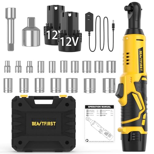 Cordless electric ratchet wrench set, brushless electric ratchet wrench, 12V cordless ratchet tool kit (yellow 2b1p) - color: Yellow 2b1p