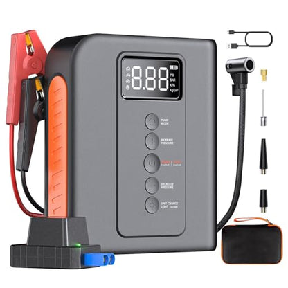 10000 amp Jump Starter with Air Compressor for Car, Battery Portable Power Pack 150PSI Tire Inflotor, USB Charge, LED Light, for All Gas and Up to 8L Diesel Engines Jumper Box