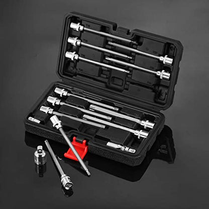 3/8" Drive Extra Long Torx Bit Socket Set,15-Piece T10-T60 Star Bit Socket Set S2 Alloy Steel Torx Bit 4.6" Length