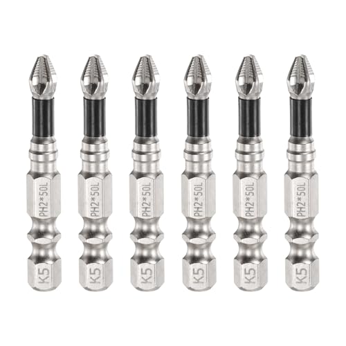 HARFINGTON 6pcs Impact Phillips Screwdriver Bit PH2 (#2) Anti Slip Tip 1/4" Hex Shank 2" (50mm) Long Magnetic Cross Screw Driver Industrial Power Drill Bits for Remove Fastening Screws - size: 2 inch