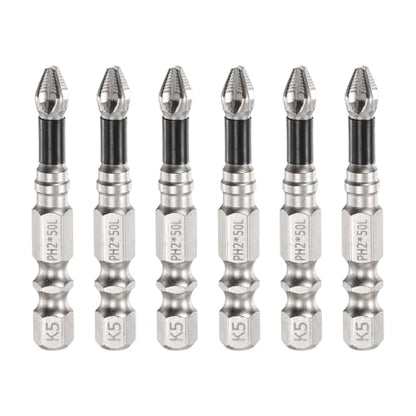 HARFINGTON 6pcs Impact Phillips Screwdriver Bit PH2 (#2) Anti Slip Tip 1/4" Hex Shank 2" (50mm) Long Magnetic Cross Screw Driver Industrial Power Drill Bits for Remove Fastening Screws - size: 2 inch