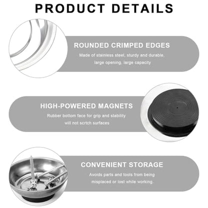 2 PCS Magnetic Parts Tray Set, Stainless Steel 4" Round Magnetic Trays, Mechanic Tool Tray Holder for Screw, Sockets, Bolts, Nuts, Small Metal Parts - color: 4" Round