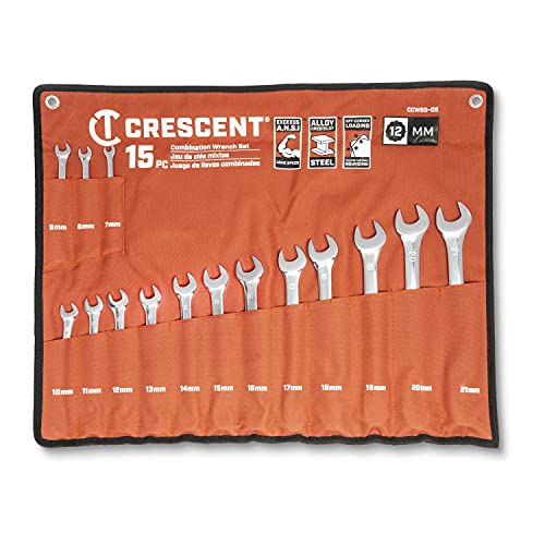 Crescent 12 Point Metric Combination Wrench Set with Tool Roll - CCWS5-05 (15 Count)(Pack of 4) - size: 15 Count (Pack of 4)