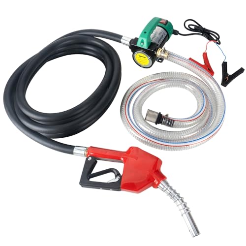 AIGMISON Diesel Transfer Pump 12V 260W Fuel Transfer Pump with Auto Shut-off Nozzle Hoses,Self Priming Fuel Transfer Extractor Pump Kit With Copper Motor and Low Noise - color: with nozzle hoses
