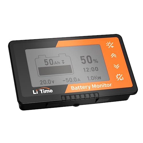 LiTime 500A Battery Monitor with Shunt M10, 8V-120V Battery Monitor for RV Motorcycle Golf Cart Solar Panel with LCD Backlight Screen Buzzer Alarm, Capacity Percentage Time Power Voltmeter Display