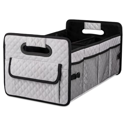 Car Trunk Organizer for SUV, Collapsible Car Storage Organizer Light Grey | Sturdy, Large Capacity, Diamond Decor, Multi Compartment Container Box Adjustable Car Accessories for Sedan Truck - color: Light Grey, size: Standard