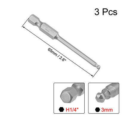 uxcell 3 Pcs H3 (3mm) Ball End Screwdriver Bits, S2 Steel Magnetic 2.6 Inch Long Drill Bit with 1/4 Inch Hex Shank - style: H3