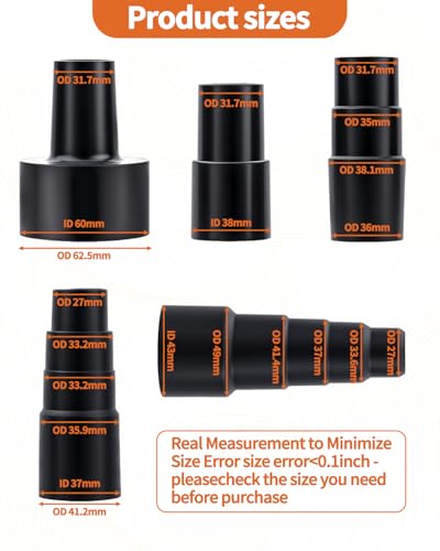 5 PCS Vacuum Hose Adapter Kit, Universal Shop Vac Vacuum Hose Adapter, 2-1/2'' to 1-1/4'', 1-1/4'' to 1-3/8'' to 1-1/2'', 1-3/8'' to 1-1/4'', 32mm to 35mm, 32mm to 38mm, 32mm to 45mm for Wet Dry Shop