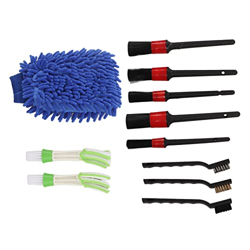 POCREATION 11PCS Car Detailing Brush Set Plastic Car Cleaning Brushes with Wire Tools and Cleaning Glove for Interior Exterior Wheel Air Vent Dashboard Care for Cars Motorcycles (Blue) - color: Blue