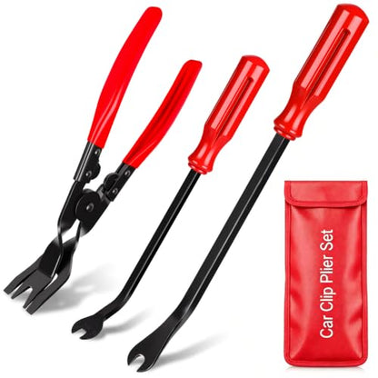 EldHus Clip Pliers Trim Removal Tools - 3 Pack Car Removal Tool Set to Remove Rivets Fasteners Push Pins, Clips Puller Kit for Door Dash Dashboard Panel Body Repair Tools, Red - color: red