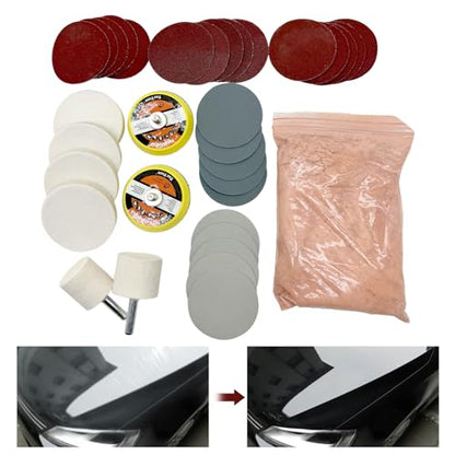 34Pcs/Set Glass Polishing Kit, Deep Scratch Remover, Multifunctional Cerium Oxide Polishing Powder, Glass Repair Kit for Windscreen, Windows, Tables, and Aquariums