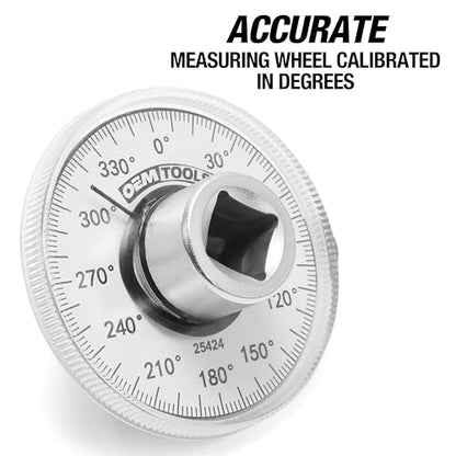 OEMTOOLS 25424 1/2 Inch Torque Angle Gauge, Meter for Precision Angular Tightening, 360 Degree Wheel, Adjustable Angle Measuring Tool Angle Tool Gauge Set - style: Angle Meter