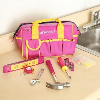 Pink Tool Set 32 Piece, Mini Tool Kit, Home Repair Tool Set with Hammer, Pliers, Adjustable Wrench, Screwdrivers, Tape Measure, Level, and Bits, Dorm Room Essentials for Girls