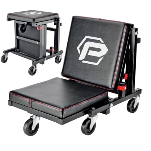 Powerbuilt 2-in-1 Rolling Creeper Seat Converts from High to Low Roller Seat, Fast, Tool-Free Conversion, Garage, Shop, Brake Jobs, Washing, Detailing, Maintenance, Thick Pad, 3-in. Casters - 240298 - style: 2-in-1